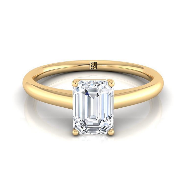The Viola Contemporary Comfort Fit Flat Shank Solitaire Emerald Cut Engagement Ring Setting in 18K Yellow Gold