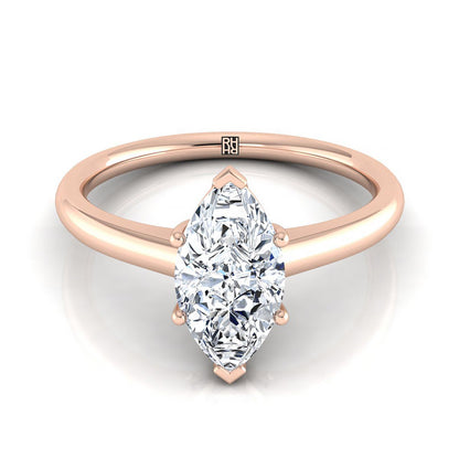 Contemporary Comfort Fit Flat Shank Solitaire Marquise, in 14K Rose Gold, prong setting | RockHer