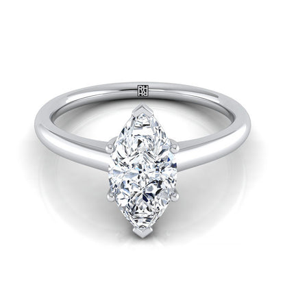 Contemporary Comfort Fit Flat Shank Solitaire Marquise, in 18K White Gold, prong setting | RockHer