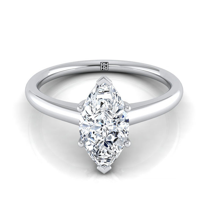 Contemporary Comfort Fit Flat Shank Solitaire Marquise, in 18K White Gold, prong setting | RockHer