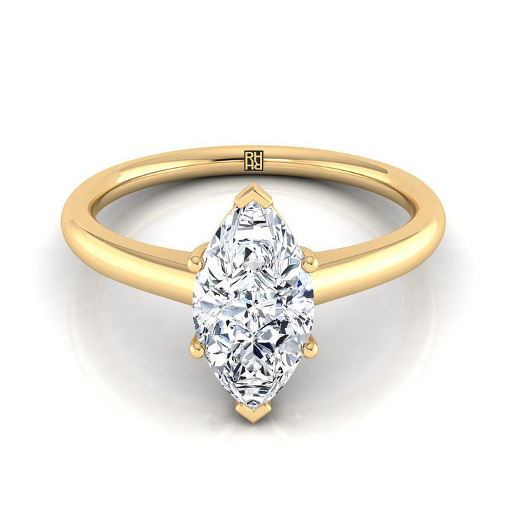 Contemporary Comfort Fit Flat Shank Solitaire Marquise, in 18K Yellow Gold, prong setting | RockHer
