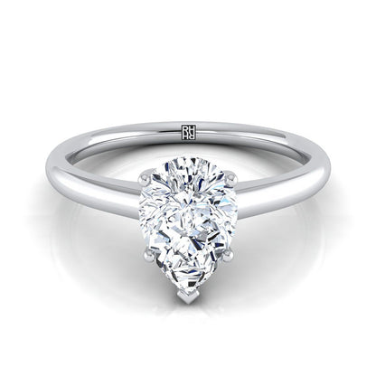 Contemporary Comfort Fit Flat Shank Solitaire Pear Shape, in 18K White Gold, prong setting | RockHer