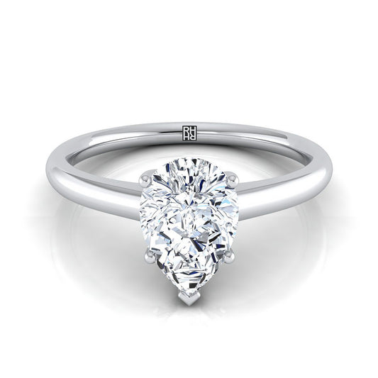 Platinum Pear Shape Center Contemporary Comfort Fit Solitaire Engagement Ring