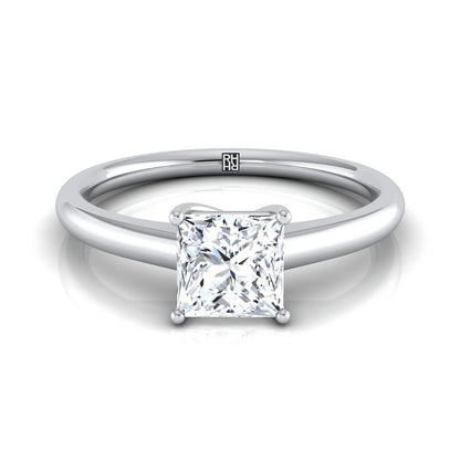 Contemporary Comfort Fit Flat Shank Solitaire Princess, in 18K White Gold, prong setting | RockHer