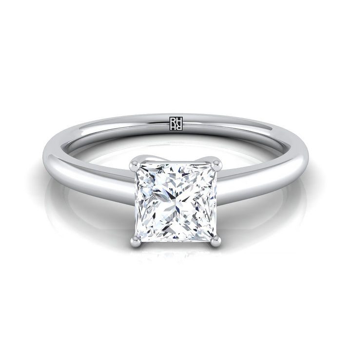 Contemporary Comfort Fit Flat Shank Solitaire Princess, in Platinum, prong setting | RockHer