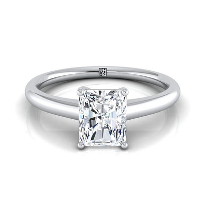 Contemporary Comfort Fit Flat Shank Solitaire Radiant, in Platinum, prong setting | RockHer