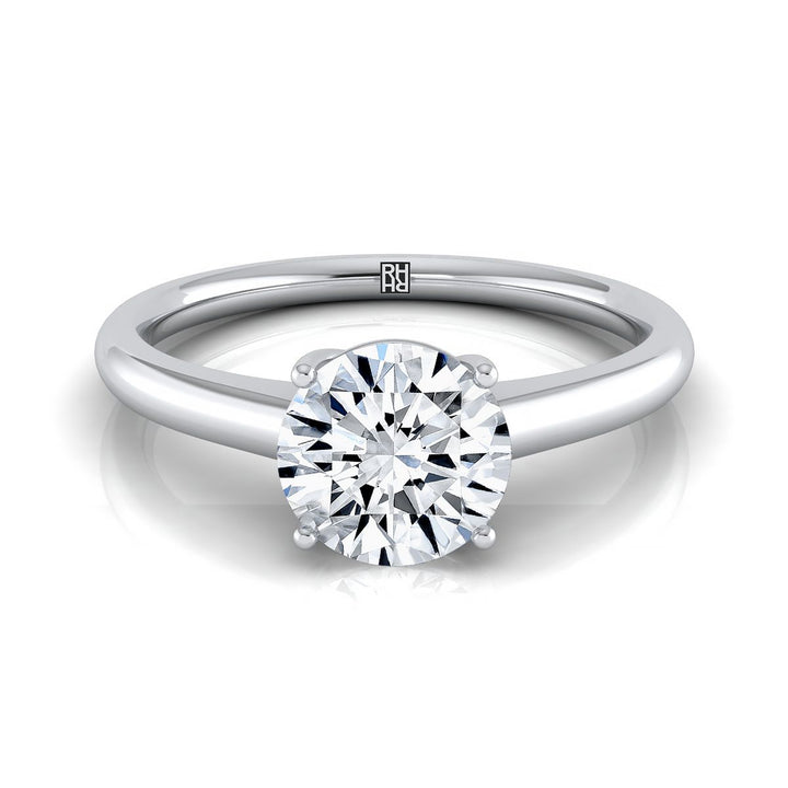 Round Brilliant, Contemporary Comfort Fit Flat Shank Solitaire, in 18K White Gold, prong setting | RockHer
