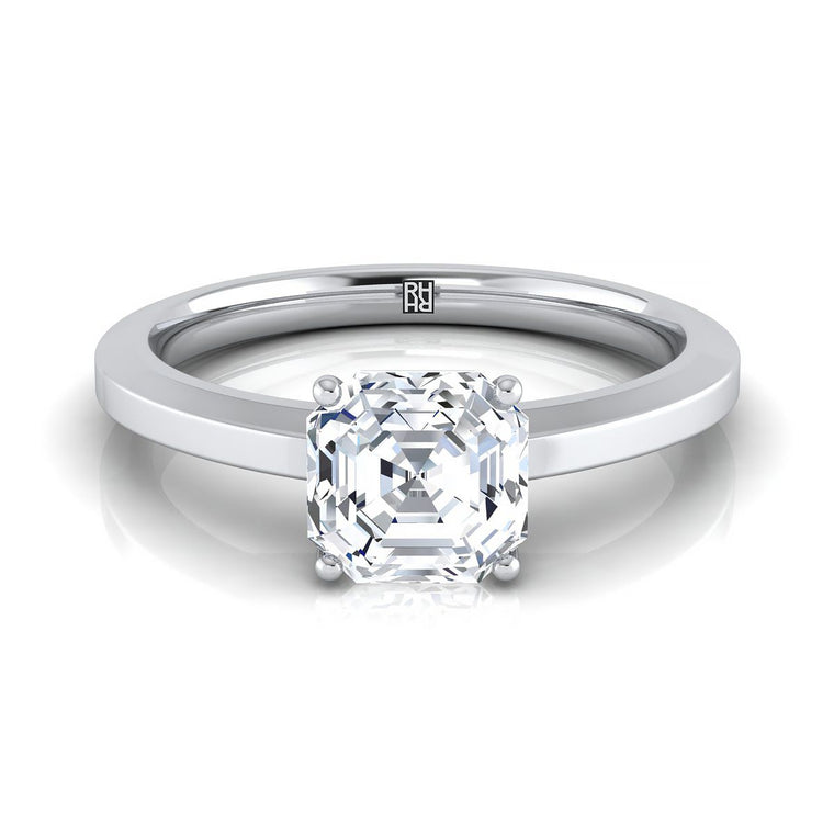 The Carmen Beveled Edge Comfort Fit Solitaire Asscher Cut Engagement Ring Setting in 18K White Gold