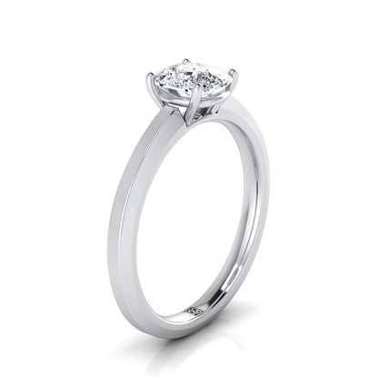Beveled Edge Comfort Fit Solitaire Cushion, in 18K White Gold, prong setting – side profile | RockHer