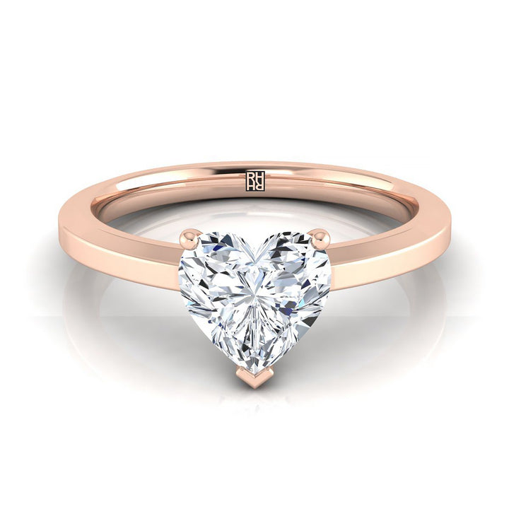 Beveled Edge Comfort Fit Solitaire Heart Shape, in 14K Rose Gold, prong setting | RockHer