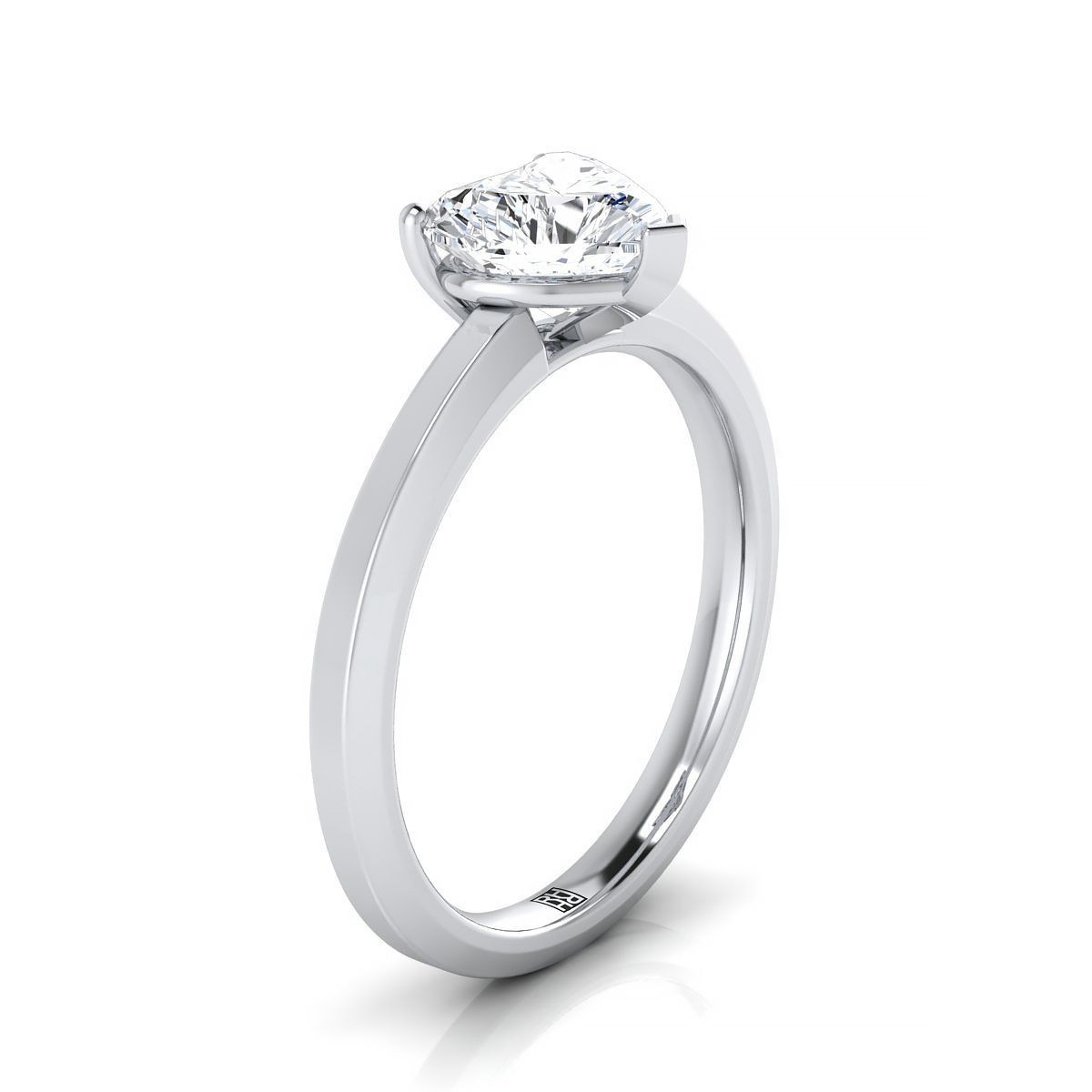 Beveled Edge Comfort Fit Solitaire styling on The Carmen heart engagement ring setting | RockHer