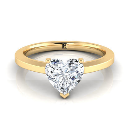 Beveled Edge Comfort Fit Solitaire Heart Shape, in 18K Yellow Gold, prong setting | RockHer