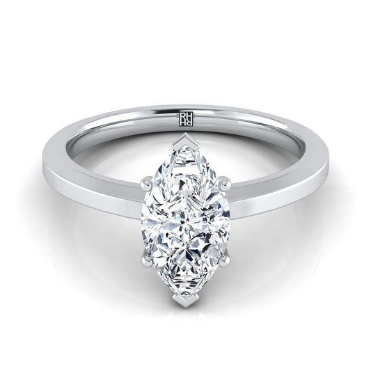 18K White Gold Marquise   Beveled Edge Comfort Style Bright Finish Solitaire Engagement Ring
