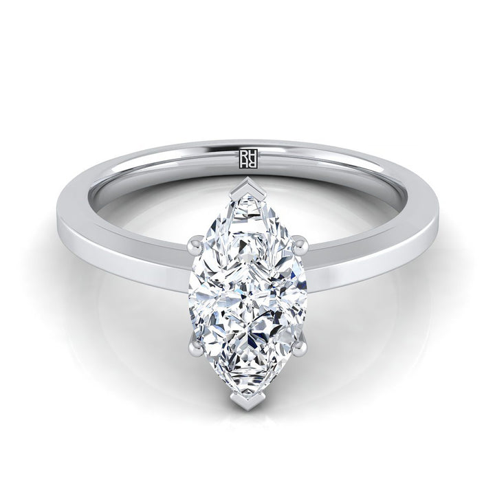 Beveled Edge Comfort Fit Solitaire Marquise, in 18K White Gold, prong setting | RockHer