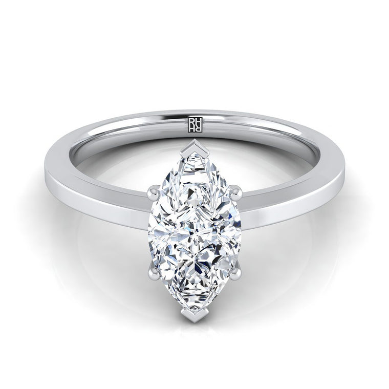 The Carmen Beveled Edge Comfort Fit Solitaire Marquise Engagement Ring Setting in 18K White Gold