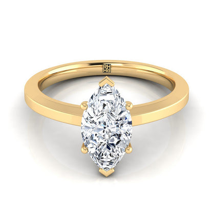 Beveled Edge Comfort Fit Solitaire Marquise, in 18K Yellow Gold, prong setting | RockHer
