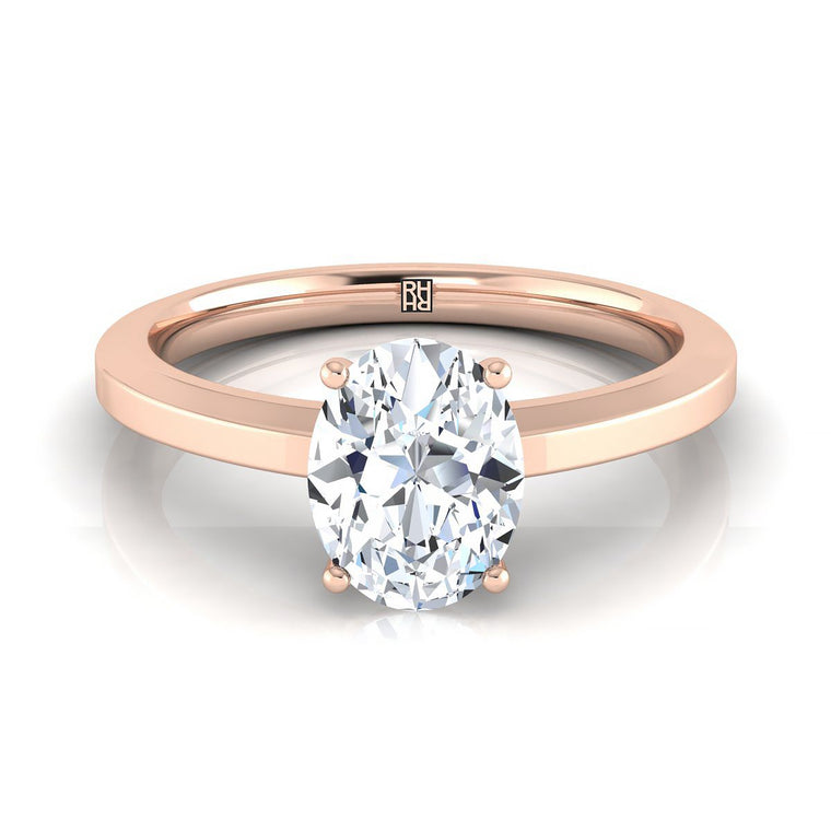 The Carmen Beveled Edge Comfort Fit Solitaire Oval Engagement Ring Setting in 14K Rose Gold