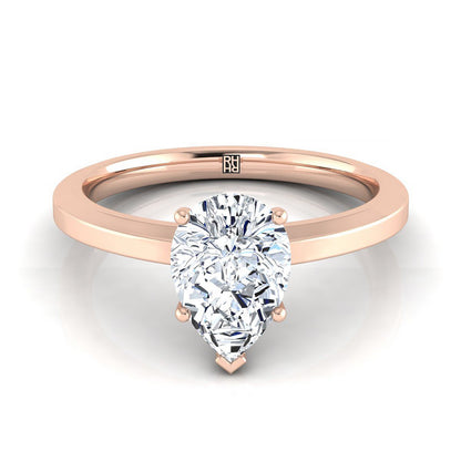 Beveled Edge Comfort Fit Solitaire Pear Shape, in 14K Rose Gold, prong setting | RockHer