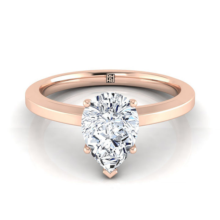 Beveled Edge Comfort Fit Solitaire Pear Shape, in 14K Rose Gold, prong setting | RockHer
