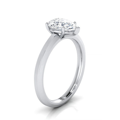Beveled Edge Comfort Fit Solitaire Pear Shape, in Platinum, prong setting – side profile | RockHer