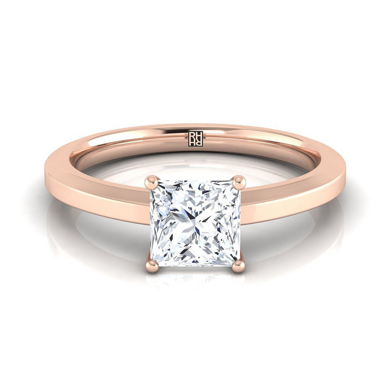 The Carmen Beveled Edge Comfort Fit Solitaire Princess Cut Engagement Ring Setting in 14K Rose Gold