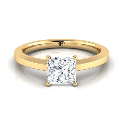 Beveled Edge Comfort Fit Solitaire Princess, in 18K Yellow Gold, prong setting | RockHer