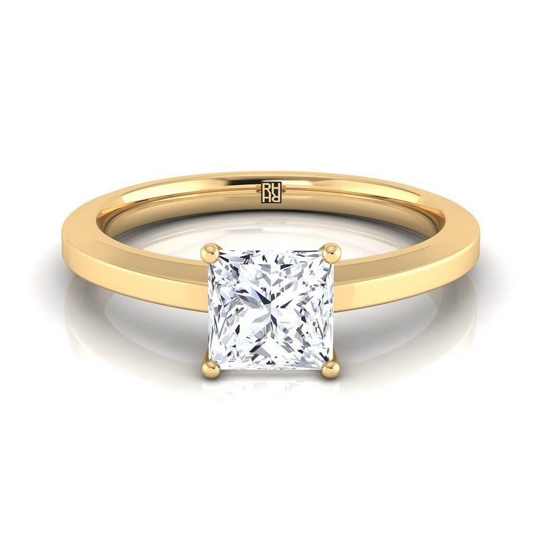 The Carmen Beveled Edge Comfort Fit Solitaire Princess Cut Engagement Ring Setting in 18K Yellow Gold