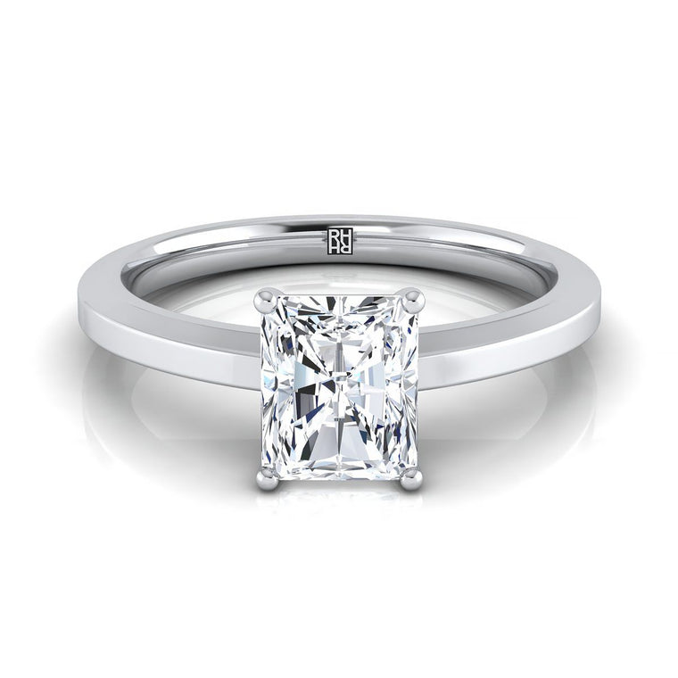 The Carmen Beveled Edge Comfort Fit Solitaire Radiant Cut Engagement Ring Setting in Platinum