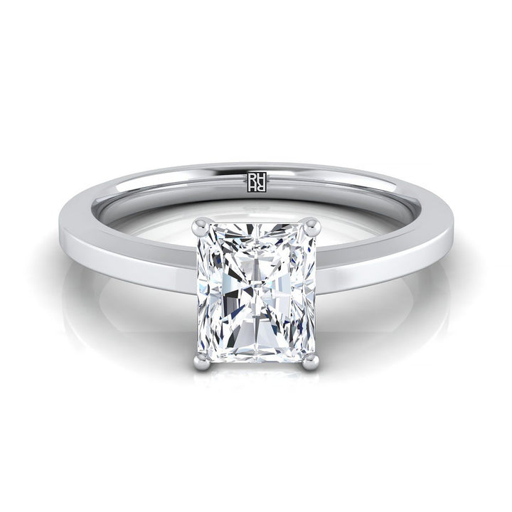 Beveled Edge Comfort Fit Solitaire Radiant, in 18K White Gold, prong setting | RockHer