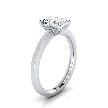 Beveled Edge Comfort Fit Solitaire Radiant, in Platinum, prong setting – side profile | RockHer