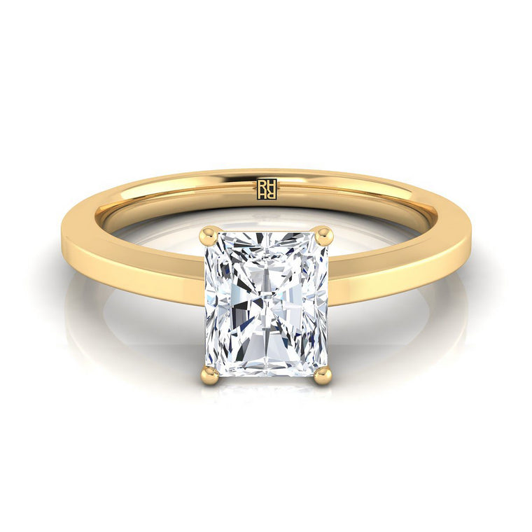 The Carmen Beveled Edge Comfort Fit Solitaire Radiant Cut Engagement Ring Setting in 18K Yellow Gold
