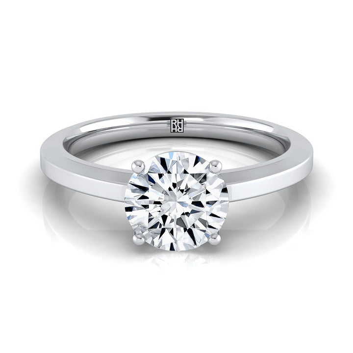 Round Brilliant, Beveled Edge Comfort Fit Solitaire, in 18K White Gold, prong setting | RockHer