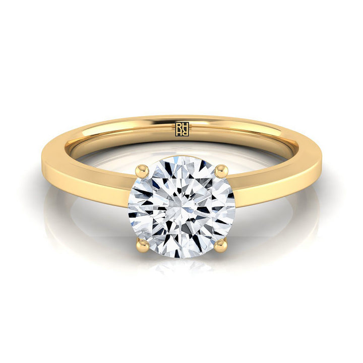 Round Brilliant, Beveled Edge Comfort Fit Solitaire, in 18K Yellow Gold, prong setting | RockHer