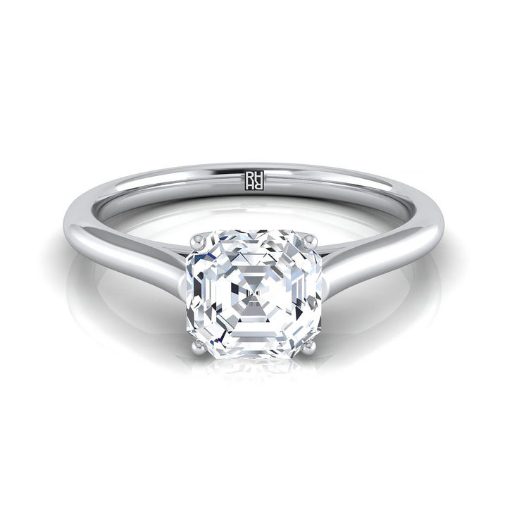 Cathedral Comfort Fit Solitaire Asscher, in 18K White Gold, prong setting | RockHer