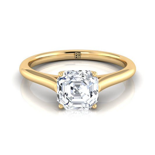 14K Yellow Gold Asscher Cut  Cathedral Style Comfort Fit Solitaire Engagement Ring