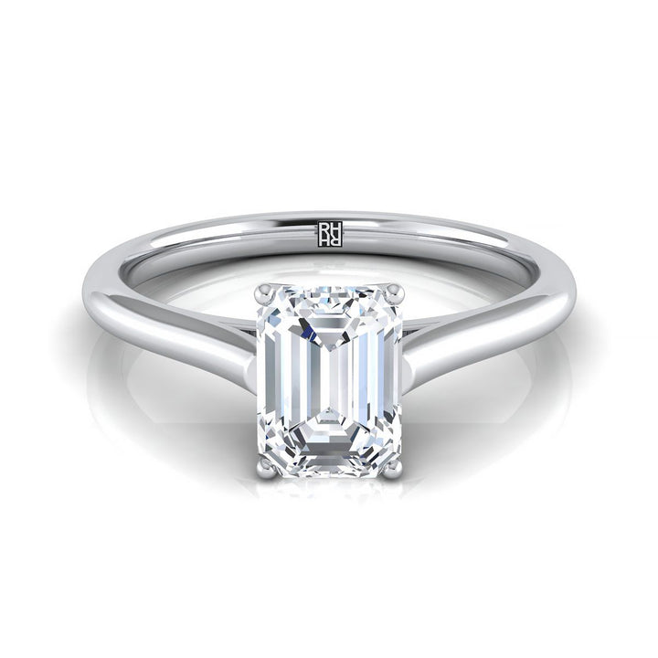 European Cut, Cathedral Comfort Fit Solitaire Emerald, in 18K White Gold, prong setting | RockHer