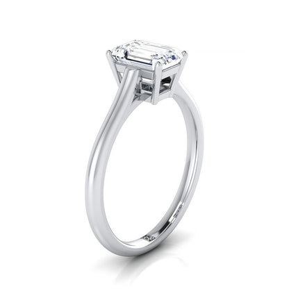 European Cut, Cathedral Comfort Fit Solitaire Emerald, in Platinum, prong setting – side profile | RockHer
