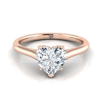 Cathedral Comfort Fit Solitaire Heart Shape, in 14K Rose Gold, prong setting | RockHer