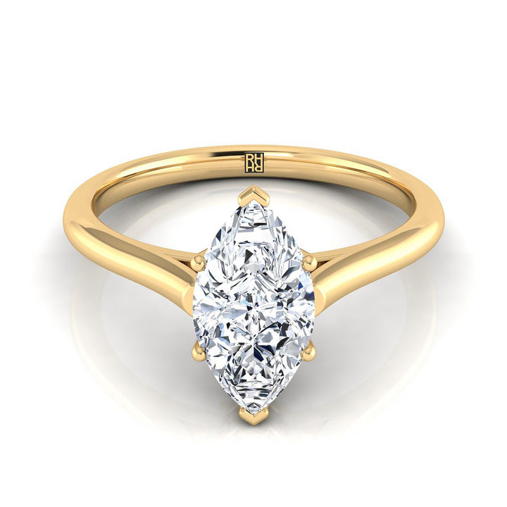 Cathedral Comfort Fit Solitaire Marquise, in 18K Yellow Gold, prong setting | RockHer