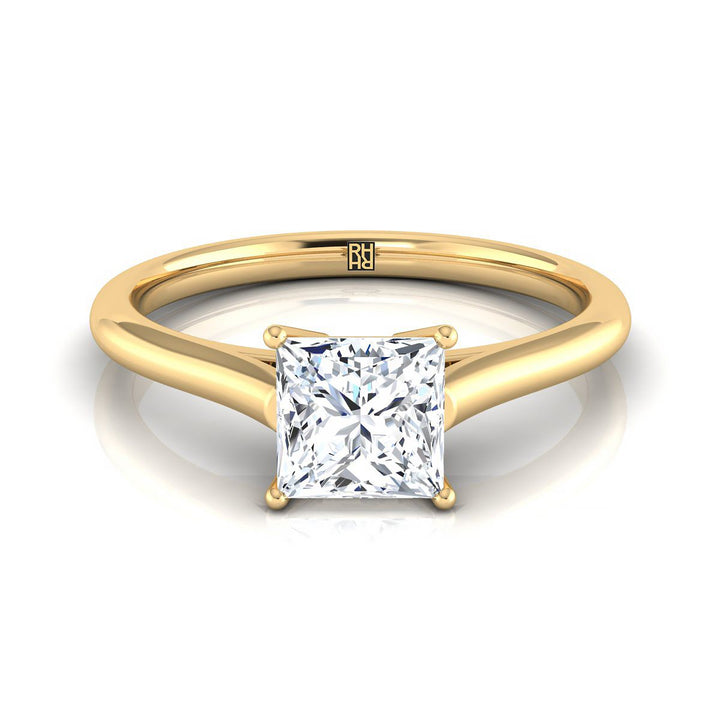 Cathedral Comfort Fit Solitaire Princess, in 18K Yellow Gold, prong setting | RockHer