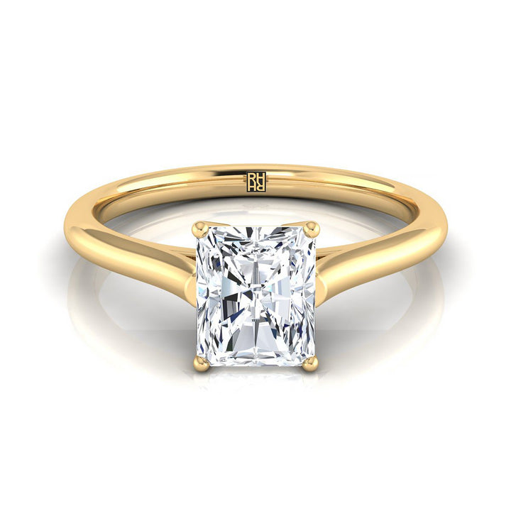 Cathedral Comfort Fit Solitaire Radiant, in 18K Yellow Gold, prong setting | RockHer