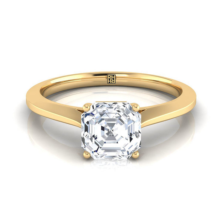 Timeless Graduated Beveled Shank Solitaire Asscher, in 18K Yellow Gold, prong setting | RockHer