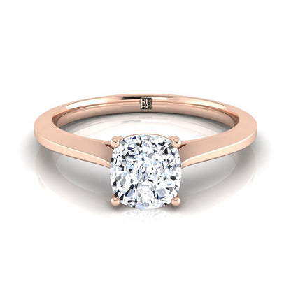 Timeless Graduated Beveled Shank Solitaire Cushion, in 14K Rose Gold, prong setting | RockHer