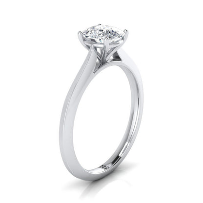 Timeless Graduated Beveled Shank Solitaire Cushion, in 18K White Gold, prong setting – side profile | RockHer