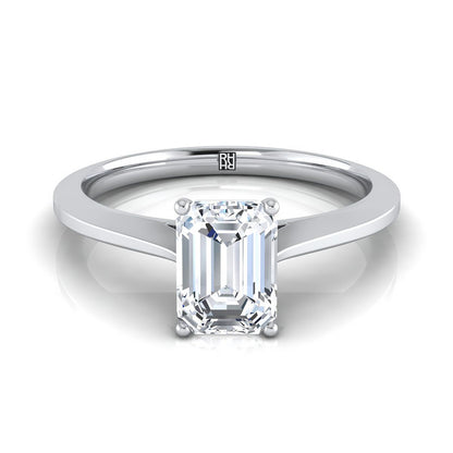 European Cut, Timeless Graduated Beveled Shank Solitaire Emerald, in 18K White Gold, prong setting | RockHer