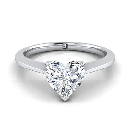 Timeless Graduated Beveled Shank Solitaire Heart Shape, in Platinum, prong setting | RockHer