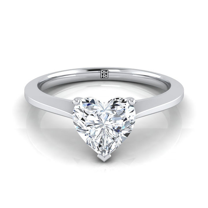 Timeless Graduated Beveled Shank Solitaire Heart Shape, in 18K White Gold, prong setting | RockHer
