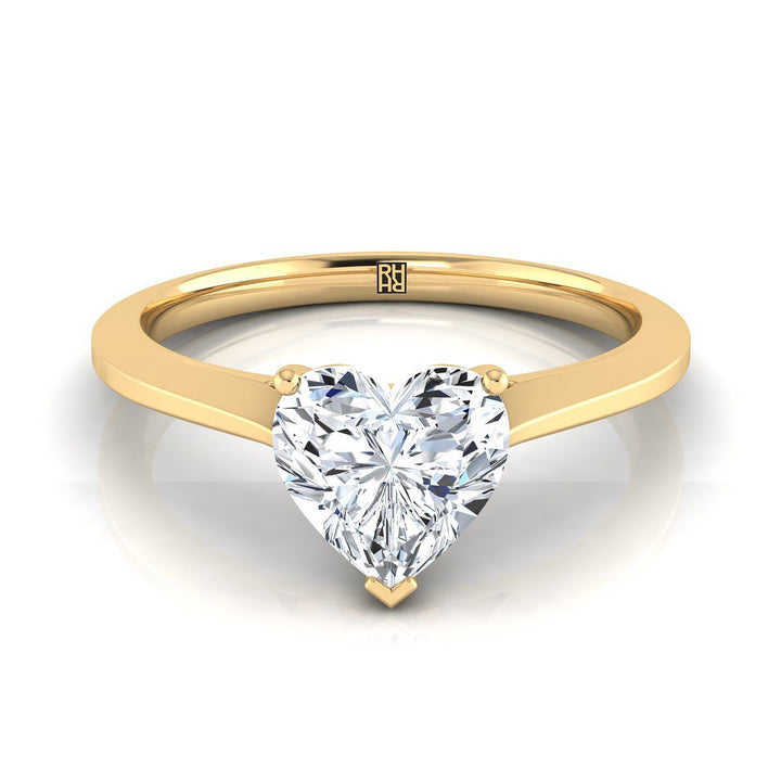 Timeless Graduated Beveled Shank Solitaire Heart Shape, in 18K Yellow Gold, prong setting | RockHer