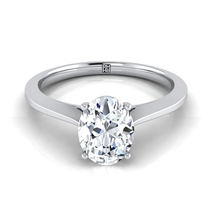 Timeless Graduated Beveled Shank Solitaire Oval, in Platinum, prong setting | RockHer