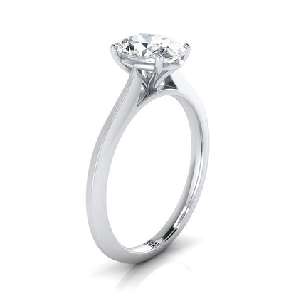 Timeless Graduated Beveled Shank Solitaire Oval, in 18K White Gold, prong setting – side profile | RockHer